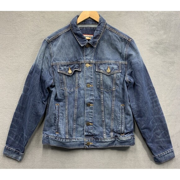 Tommy Hilfiger Other - Tommy Hilfiger Denim Trucker Jacket Mens Distressed Blue Medium Wash Size Large